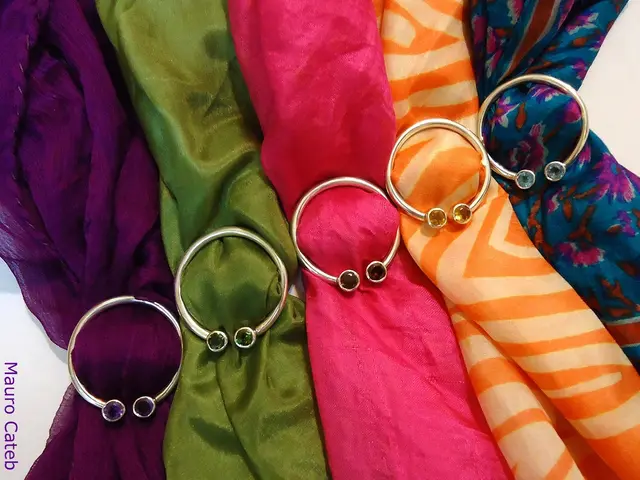 In this image there are a few clothes, on every cloud there are rings.